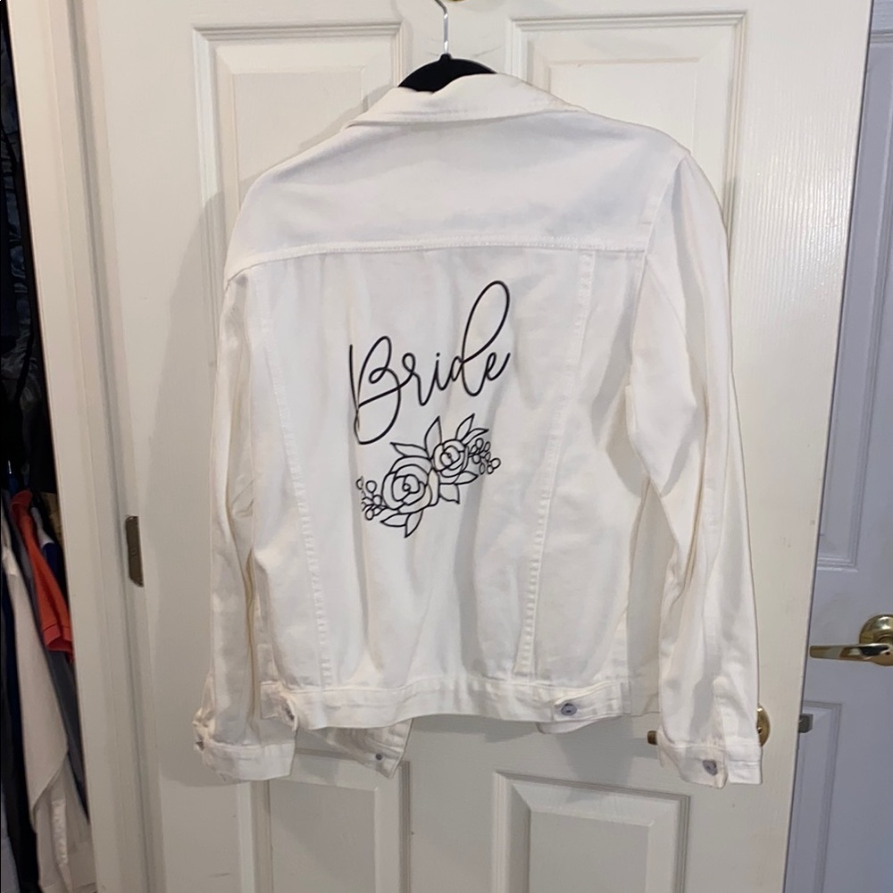 Bride White Bridal Denim Jacket size L/XL